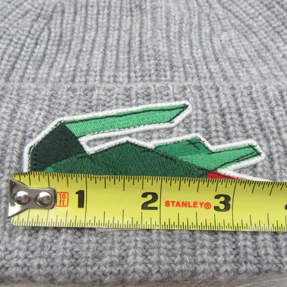 Lacoste Crocodile Big Patch Grey Wool Beanie Cap One Size NEW - Picture 7 of 13